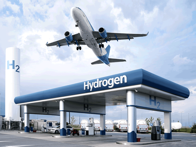 Hydrogen power station with silo and airplane