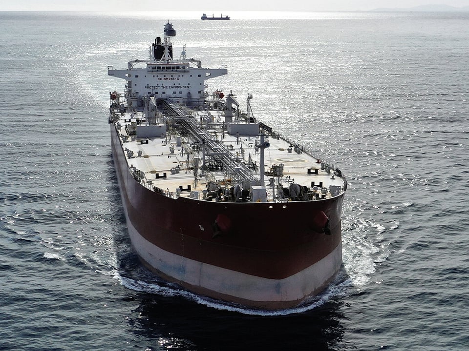 Tanker vessel on the sea - perspective from the front
