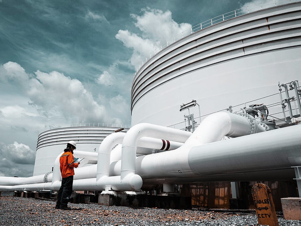 Engineer auditing water treatment system